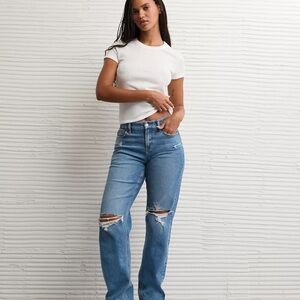 American Eagle Outfitters Women’s Straight Leg Distressed Blue Jeans